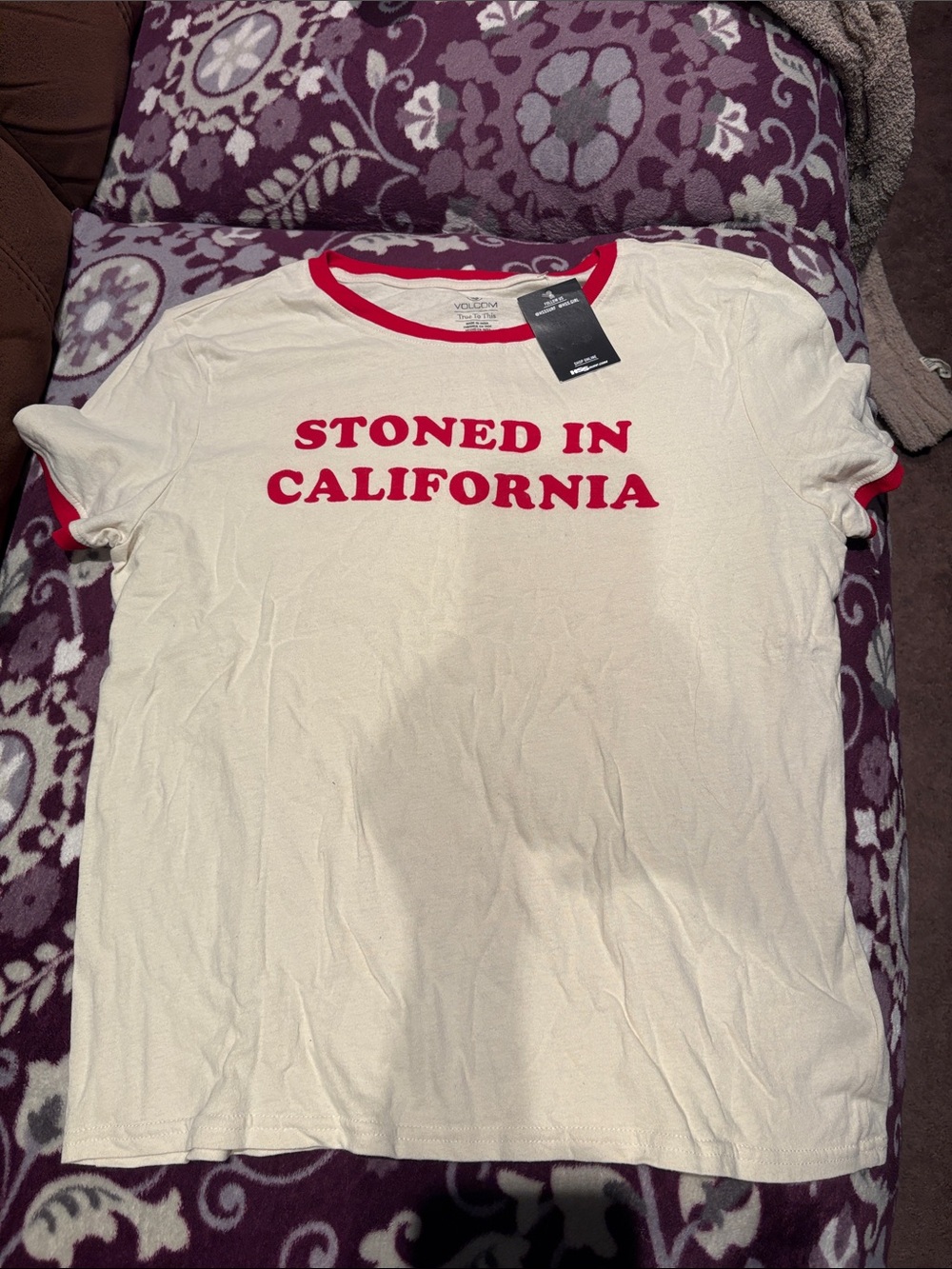 Volcom Cream Ringer Tee with Red Graphic